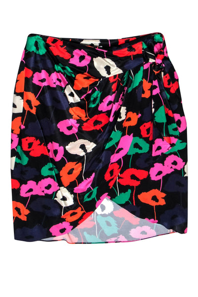 Current Boutique-Milly - Black w/ Multicolored Floral Print Tie Knot Wrap Skirt Sz 10