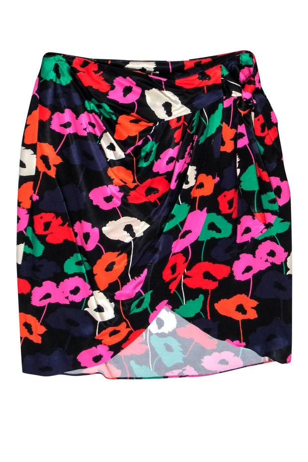 Current Boutique-Milly - Black w/ Multicolored Floral Print Tie Knot Wrap Skirt Sz 10