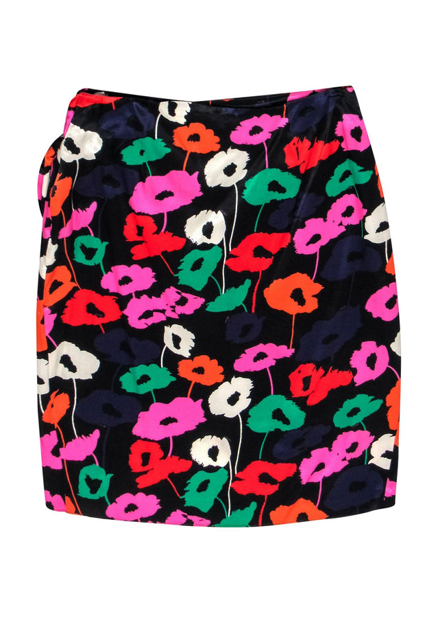 Current Boutique-Milly - Black w/ Multicolored Floral Print Tie Knot Wrap Skirt Sz 10