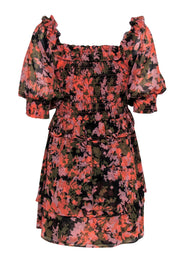 Current Boutique-MISA Los Angeles - Olive & Coral Floral Printed Smocked Dress Sz M
