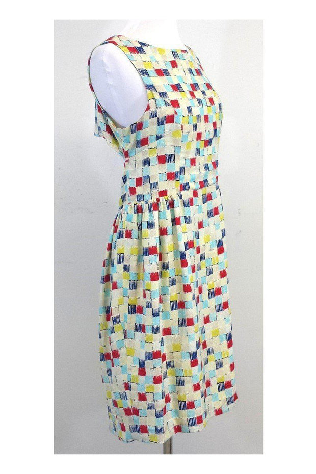 Current Boutique-Mischen - Blue, Red & Yellow Square Print Dress Sz 6