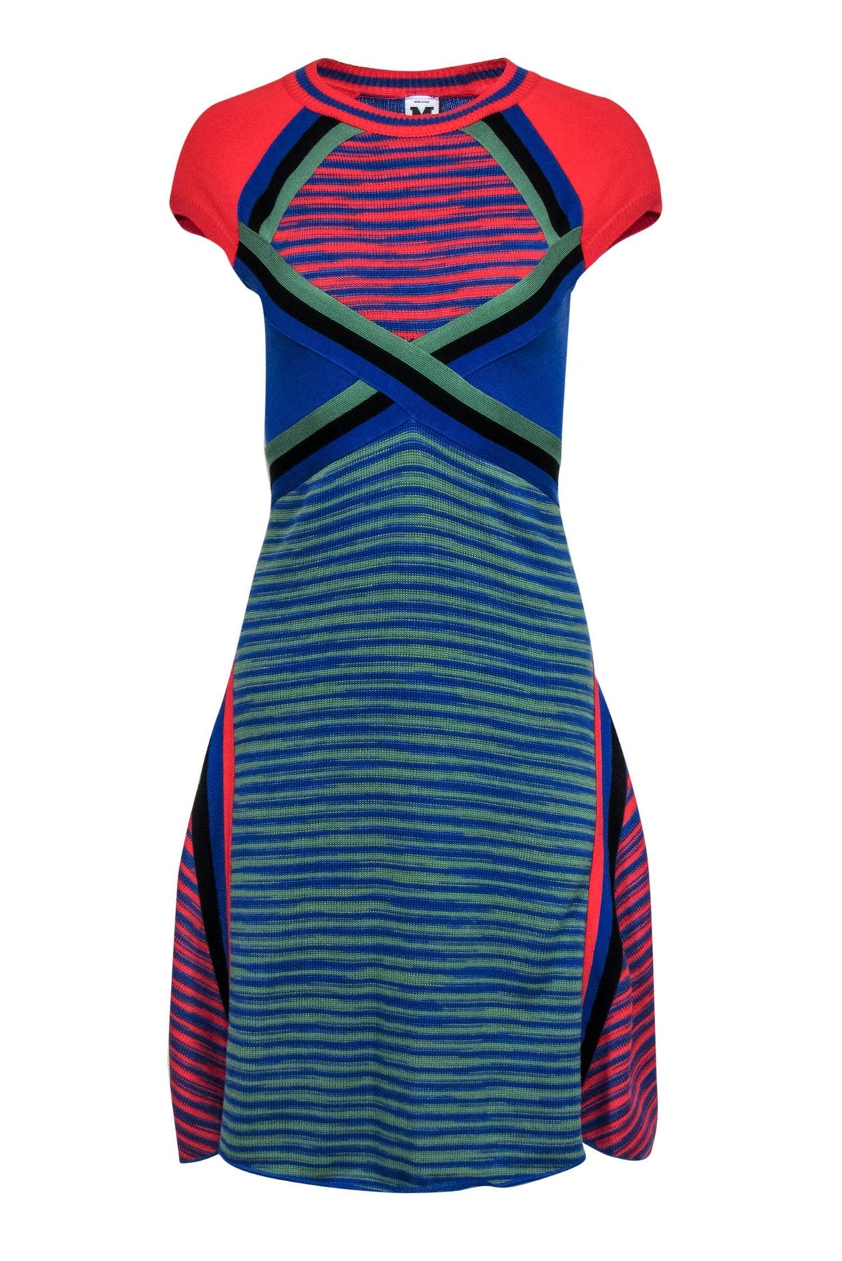 Current Boutique-M Missoni - Multicolor Striped Cap Sleeve Cotton Midi Dress Sz 4