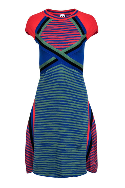 Current Boutique-M Missoni - Multicolor Striped Cap Sleeve Cotton Midi Dress Sz 4