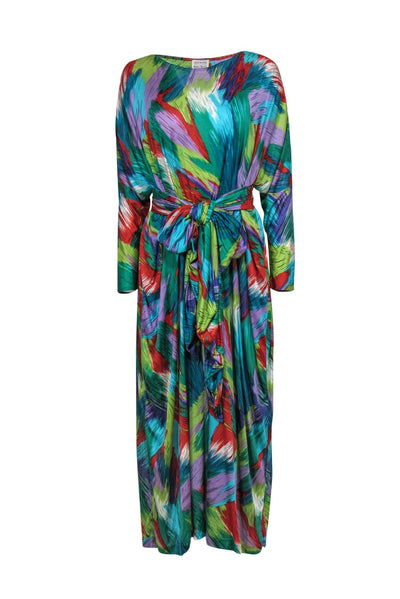Current Boutique-Missoni - Multicolor Brush Stroke Print Kaftan Maxi Dress w/ Belt Sz L