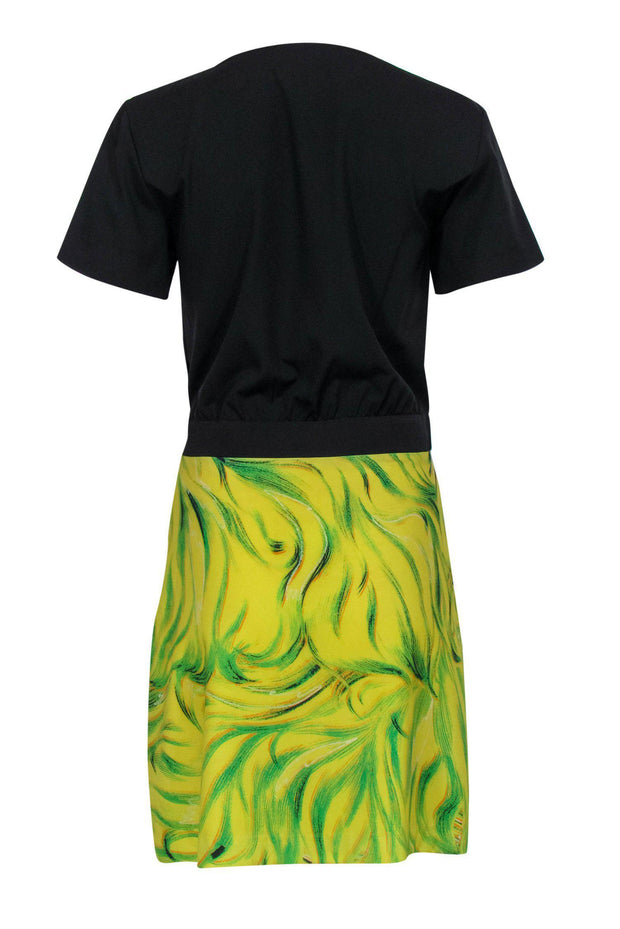 Current Boutique-Boutique Moschino - Black & Yellow A-Line Dress w/ Rocker Print Sz 6