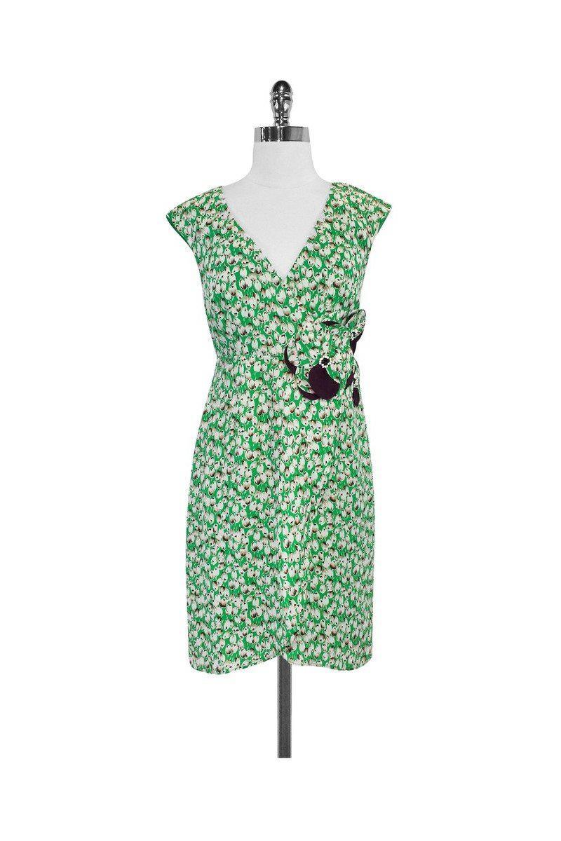 Moulinette Soeurs - Green & Brown Tulip Print Silk Dress Sz 2