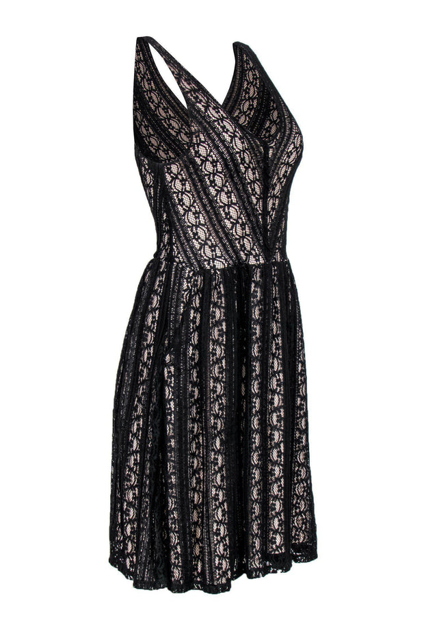 Current Boutique-Moulinette Soeurs - Black Lace & Nude Plunge Cocktail Dress Sz S