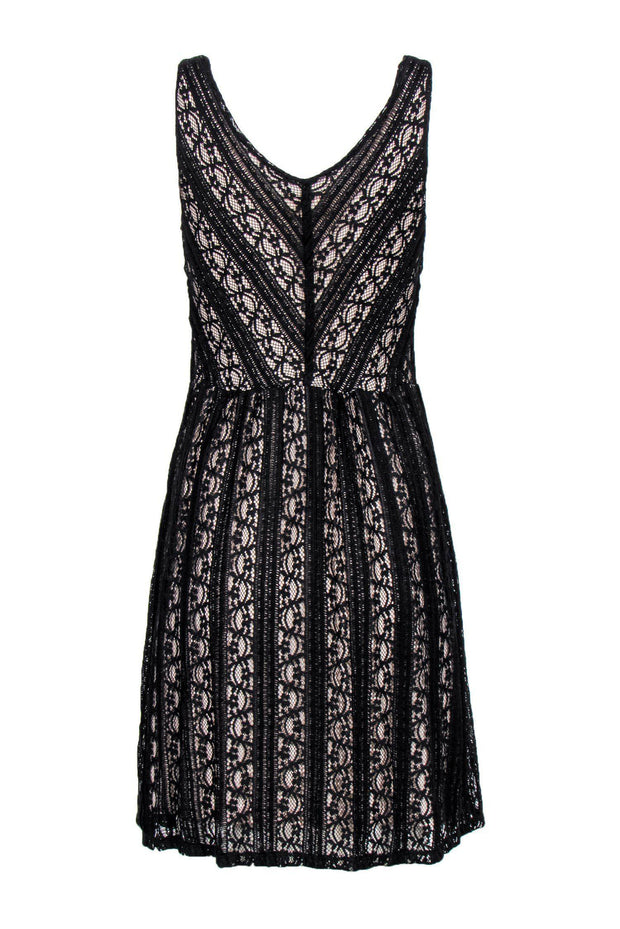 Current Boutique-Moulinette Soeurs - Black Lace & Nude Plunge Cocktail Dress Sz S
