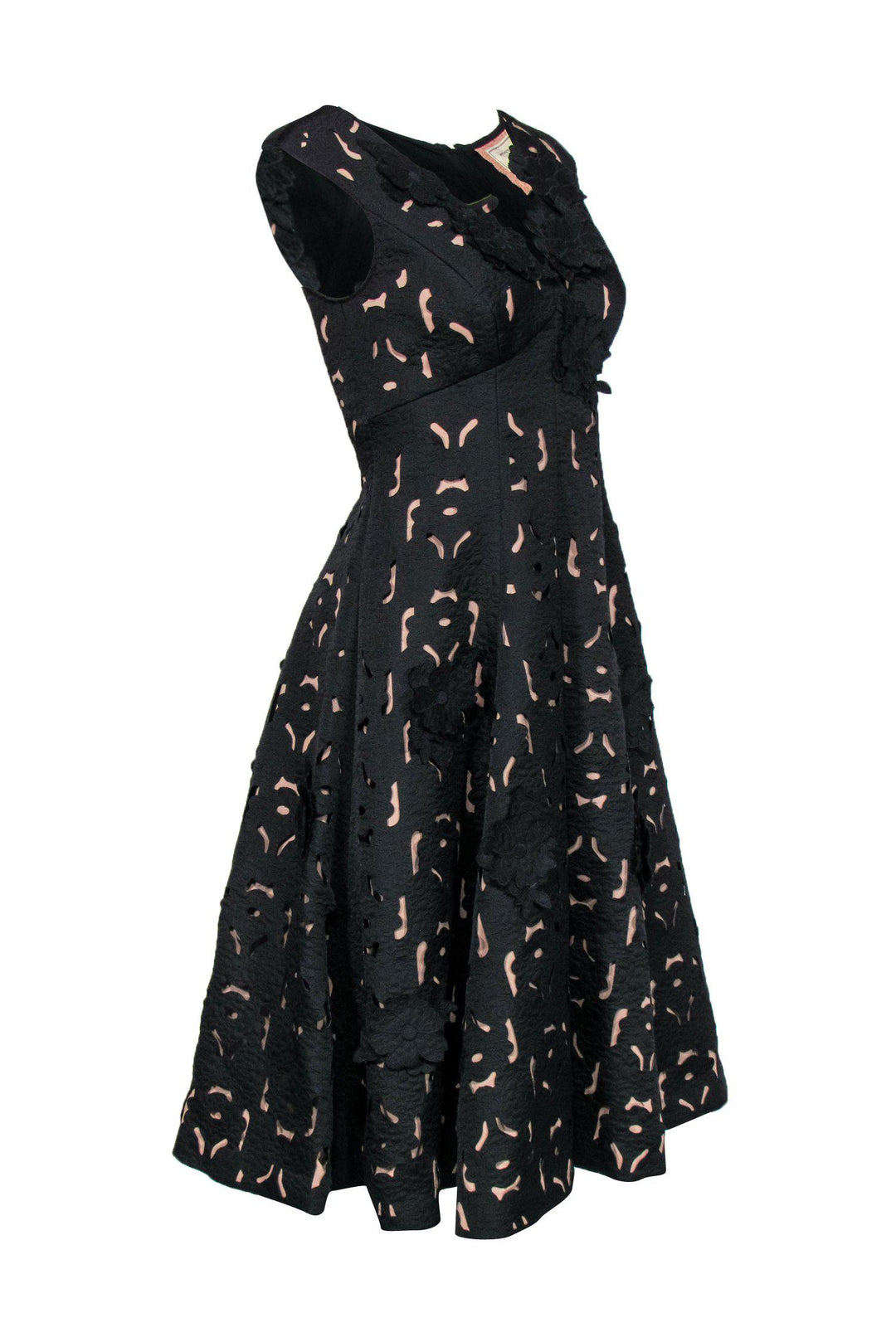 Moulinette Soeurs - Black Floral Applique Midi A-Line Dress Sz 2 Moulinette Soeurs - Black Floral Applique Midi A-Line Dress Sz 2