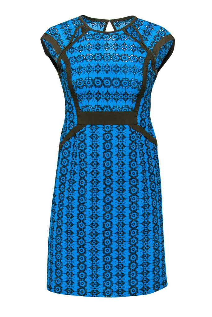 Nanette Lepore - Bright Blue & Brown Lace Sheath Dress Sz 2