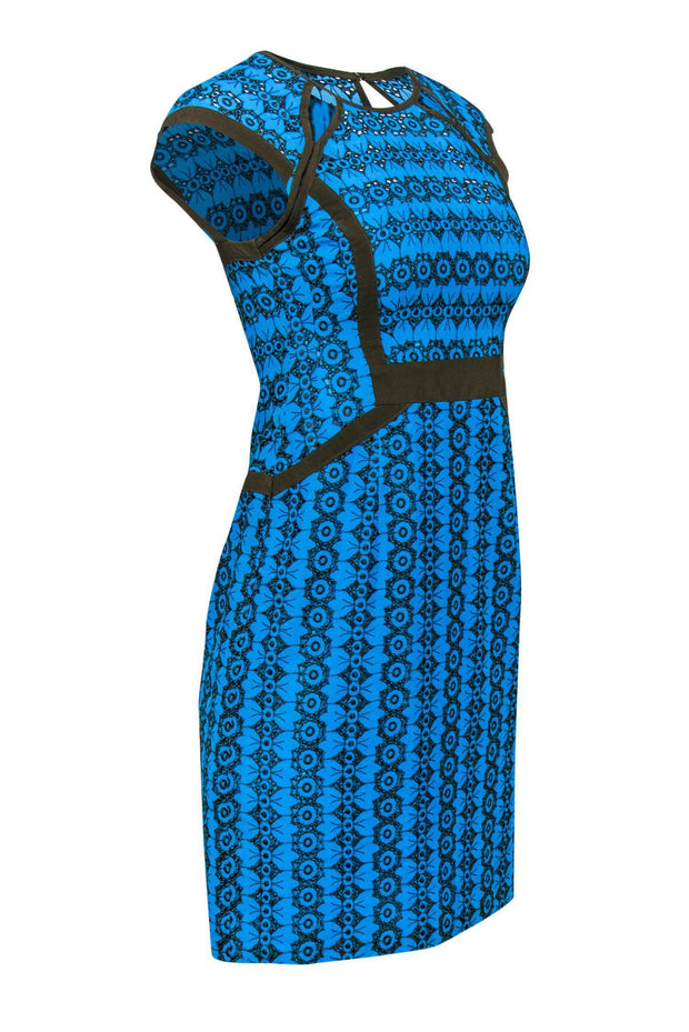 Nanette Lepore - Bright Blue & Brown Lace Sheath Dress Sz 2 Nanette Lepore - Bright Blue & Brown Lace Sheath Dress Sz 2