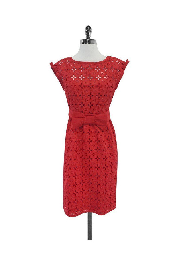 Nanette Lepore - Red Eyelet Floral Short Sleeve Dress Sz 6 Nanette Lepore - Red Eyelet Floral Short Sleeve Dress Sz 6