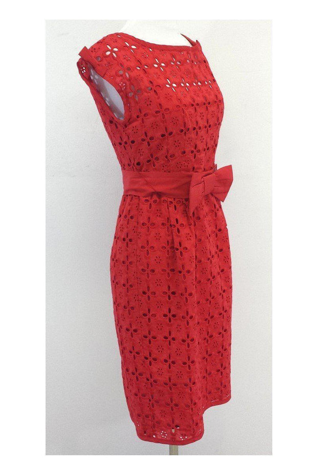 nanette lepore red floral dress Nanette Lepore Red Ditsy Floral Fit Flare Chiffon Career Dress Belt Tux Pleats 8