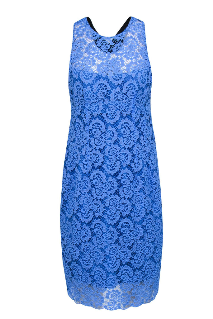 Nanette Lepore - Periwinkle Blue Floral Lace Sheath Dress w/ Crisscros