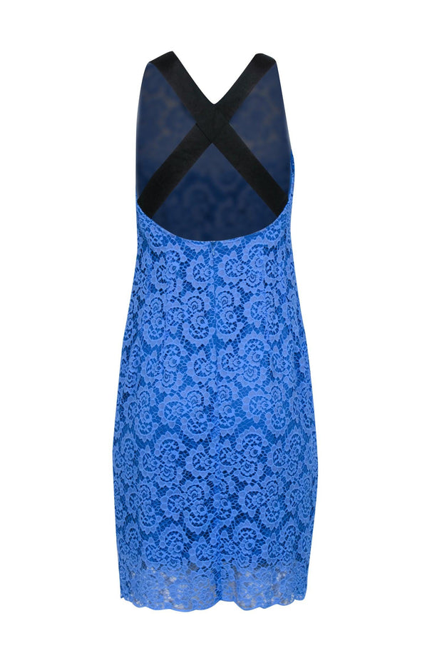Nanette Lepore - Periwinkle Blue Floral Lace Sheath Dress w/ Crisscros Nanette Lepore - Periwinkle Blue Floral Lace Sheath Dress w/ Crisscros