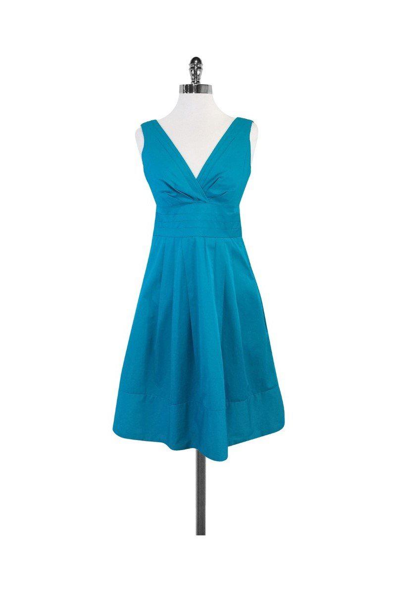 open lace back dress Nanette Lepore - Turquoise Pleated Cotton Dress Sz 2