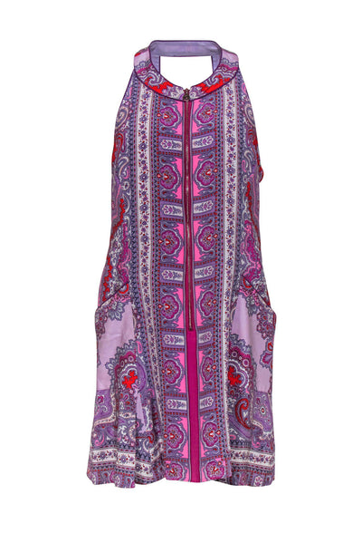 Current Boutique-Nanette Lepore - Pink & Purple Paisley Zip-Up Shift Dress Sz 8