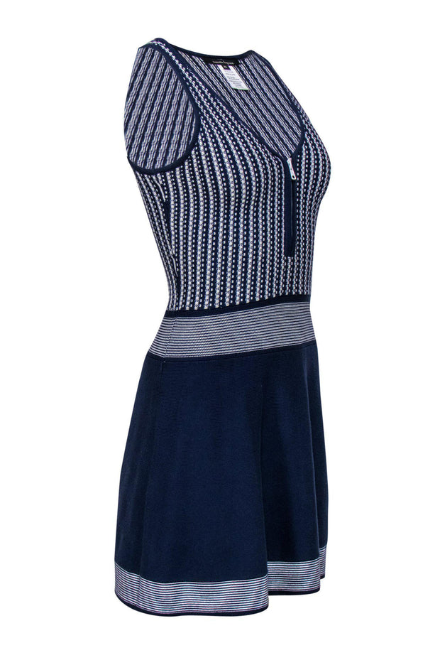 nanette lepore knit dress Nanette Lepore Metallic Striped Rib Knit Fit and Flare Sweater Dress Large