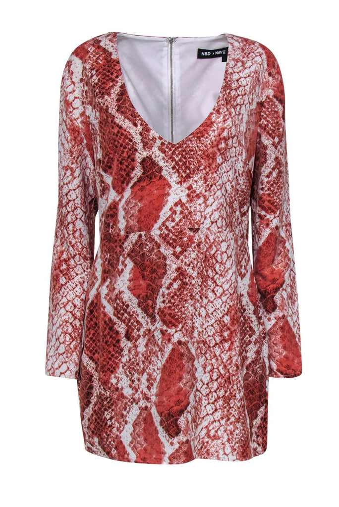 NBD - Blush Snakeskin Plunging Neckline Dress Sz L