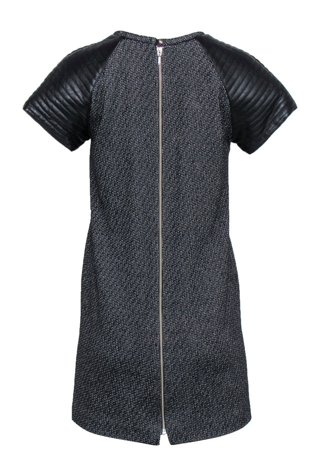 Nicholas- Black & White Tweed Dress w/ Quilted Leather Sleeves Sz 4 Nicholas- Black & White Tweed Dress w/ Quilted Leather Sleeves Sz 4