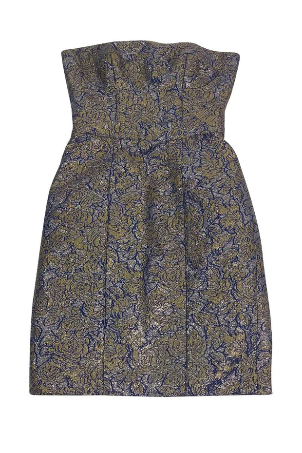 nicole miller blue and gold dress Nicole Miller