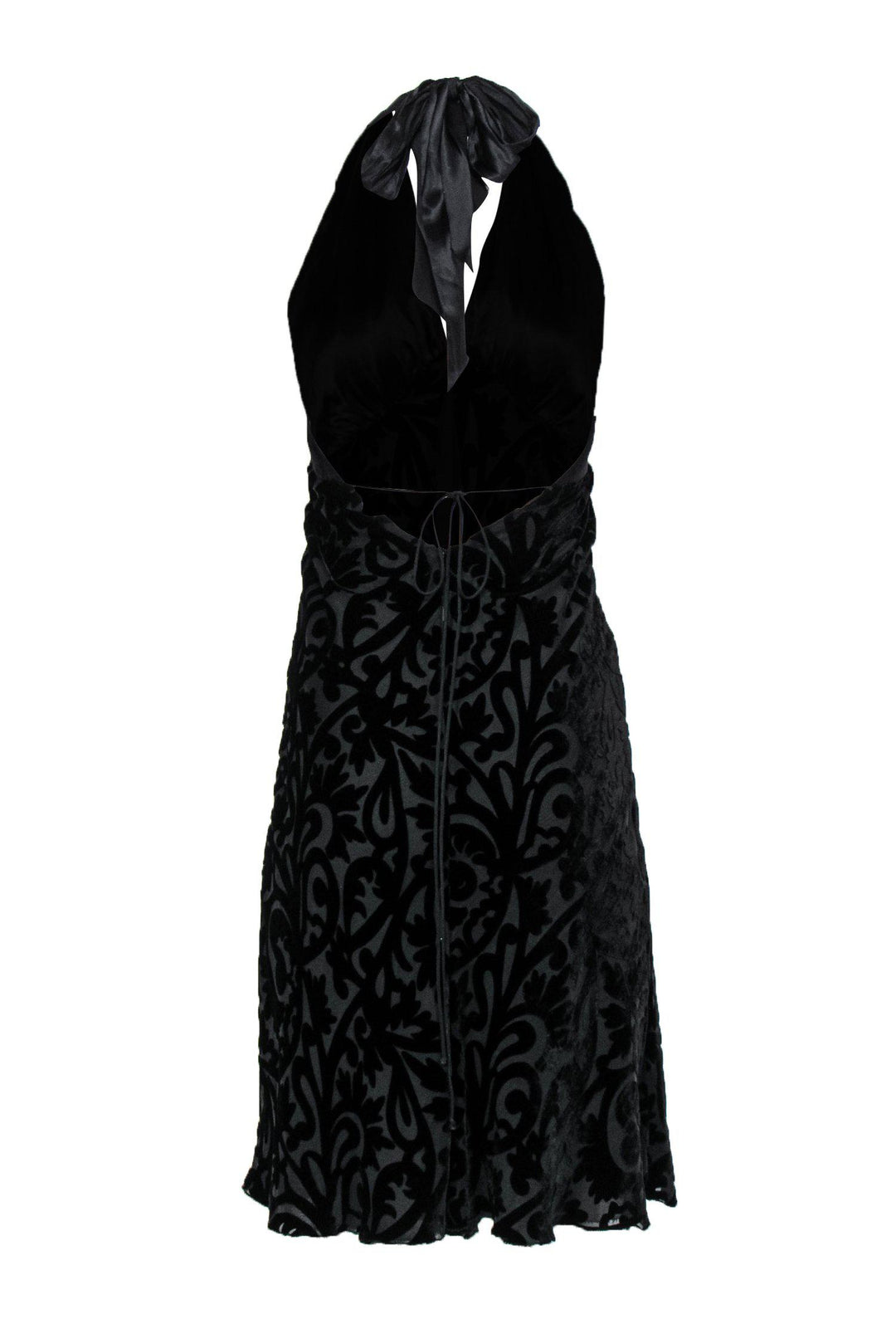 Nicole Miller - Black Velvet Printed Sleeveless Halter Midi Dress Sz 2