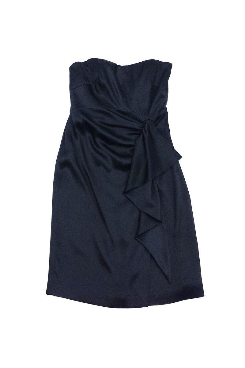 Nicole Miller - Black Silk Bow Front Strapless Dress Sz 4