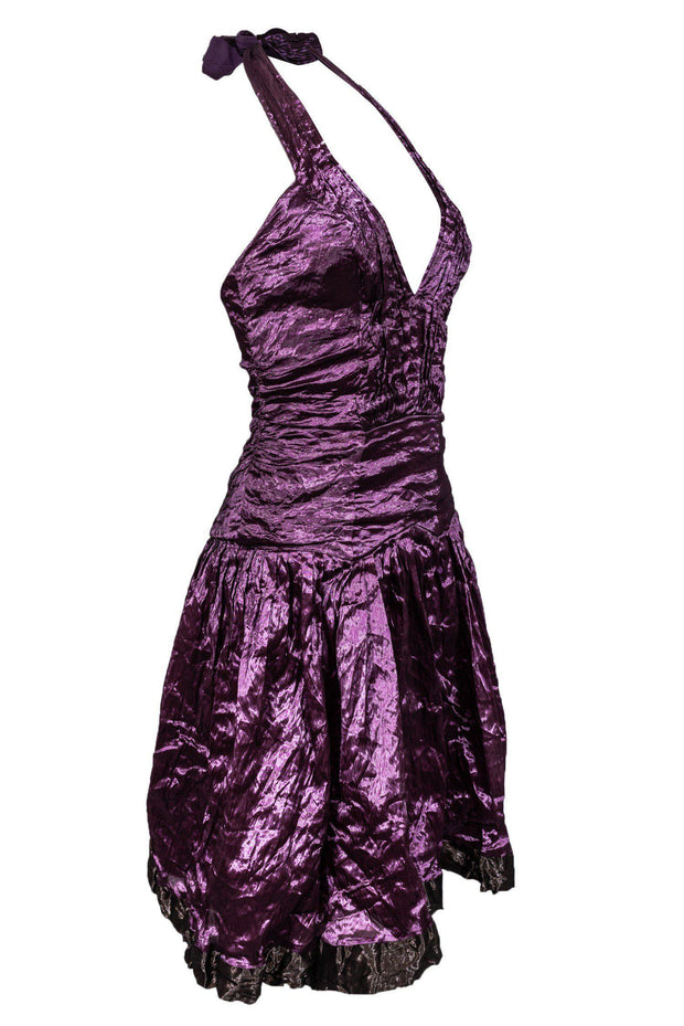 Nicole Miller - Metallic Purple Ruched Halter Dress Sz 4 Nicole Miller - Metallic Purple Ruched Halter Dress Sz 4