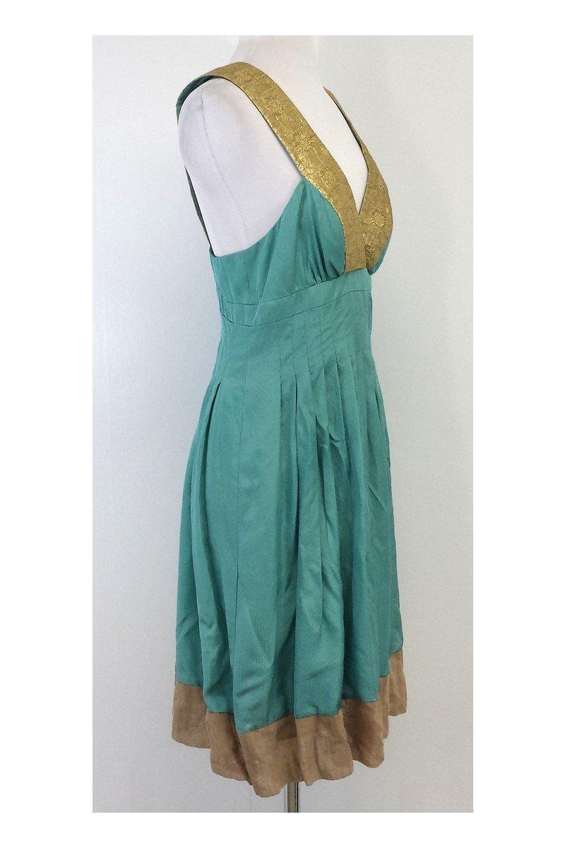 Nicole Miller - Teal & Gold Silk Dress Sz 8 Nicole Miller - Teal & Gold Silk Dress Sz 8