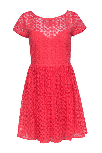 Nicole Miller Artelier - Coral Floral Embroidered Fit & Flare Dress Sz M Nicole Miller Artelier - Coral Floral Embroidered Fit & Flare Dress Sz M