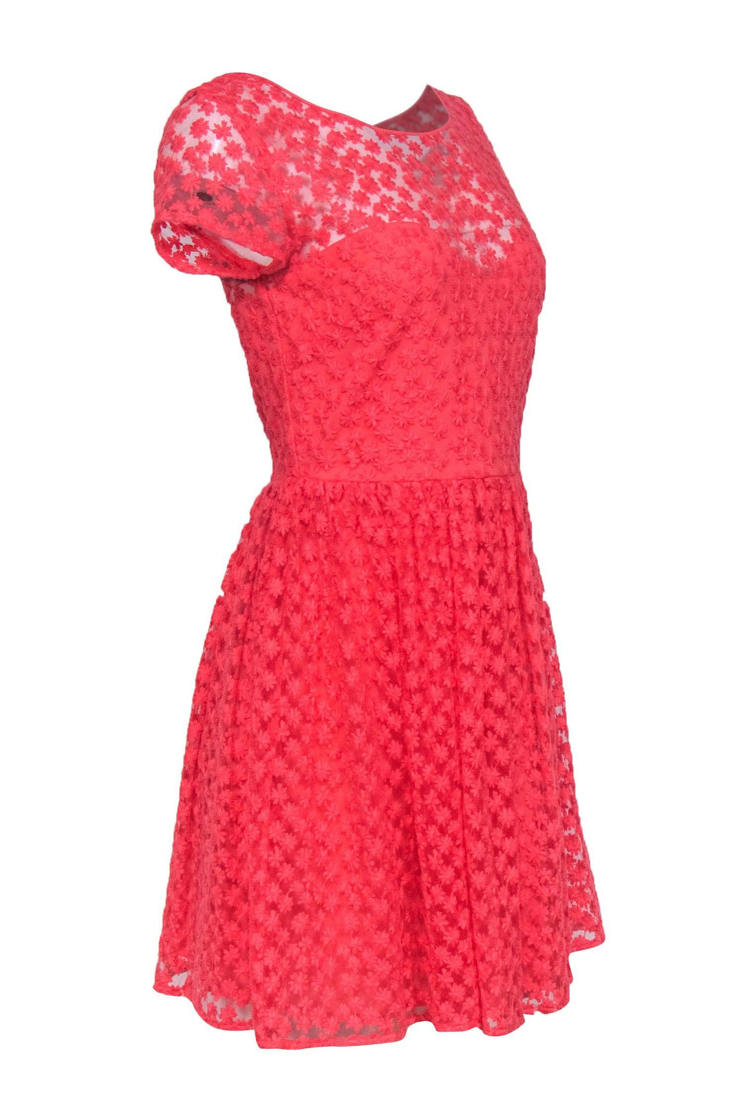 Nicole Miller Artelier - Coral Floral Embroidered Fit & Flare Dress Sz