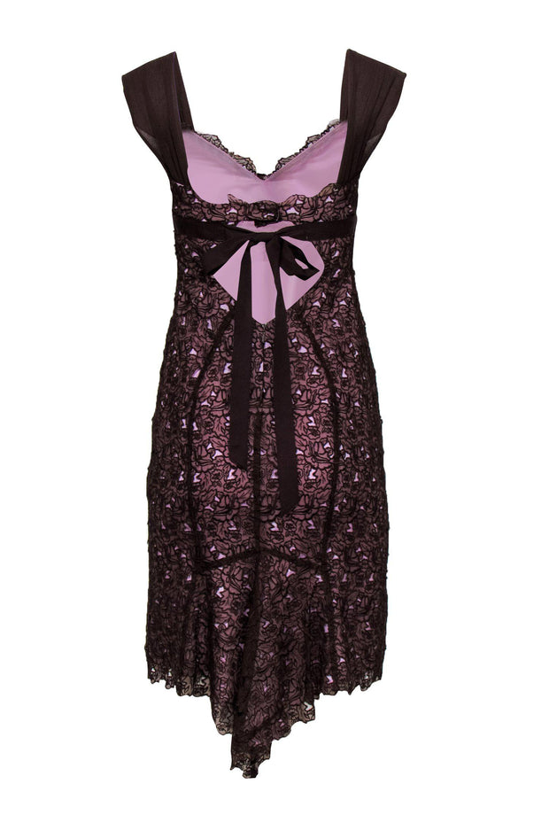 Nicole Miller - Brown & Pink Floral Lace Sheath Dress Sz S Nicole Miller - Brown & Pink Floral Lace Sheath Dress Sz S