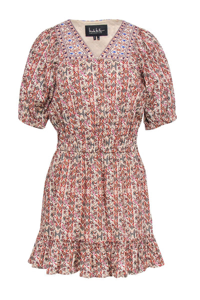 Current Boutique-Nicole Miller - Multicolor Tribal Print Mini Dress w/ Embroidered Neckline Sz 10