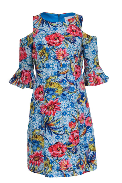 nicole miller off the shoulder dress Nicole Miller Blurry Bloom Strapless Dress multicolor / 12