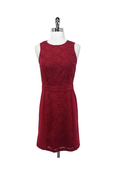 Nieves Lavi - Burgundy Lace & Solid Panel Dress Sz 2 Nieves Lavi - Burgundy Lace & Solid Panel Dress Sz 2