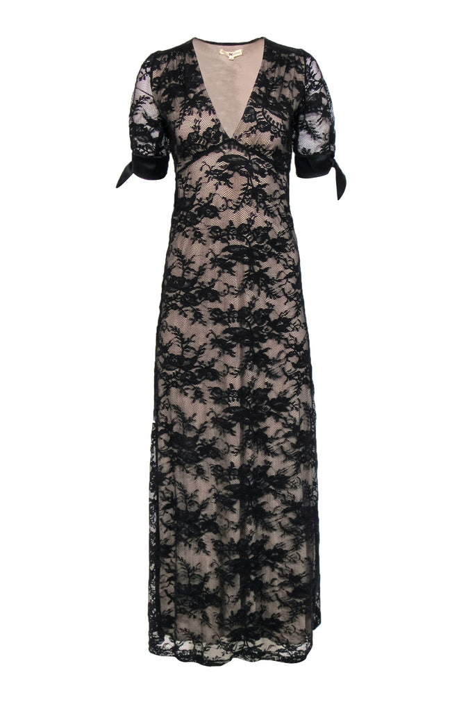 Night Cap - Black Lace Short Sleeve Gown w/ Satin Trim Sz XS Night Cap - Black Lace Short Sleeve Gown w/ Satin Trim Sz XS