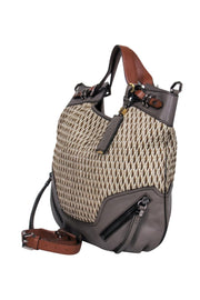 Current Boutique-orYany - Beige, Taupe & Brown Woven Convertible Tote w/ Leather Trim