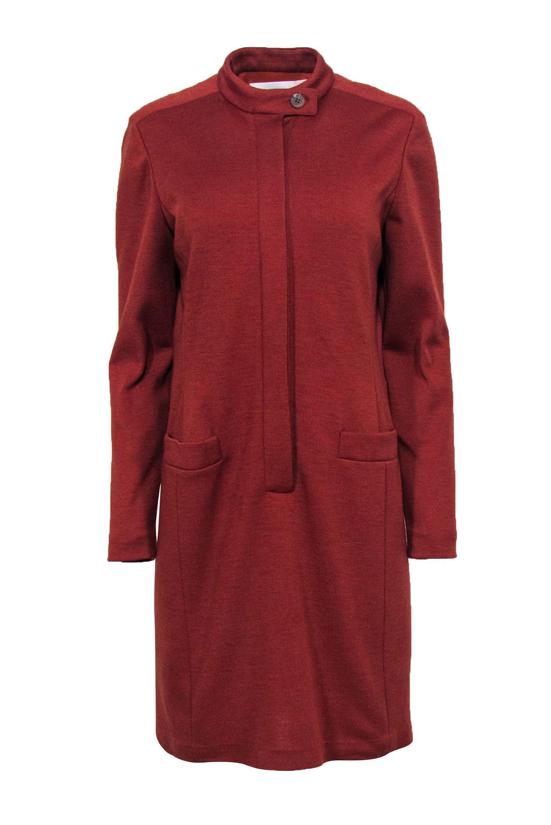 Oscar de la Renta - Rust Long Sleeve Half Button-Up Shift Dress Sz 8 | Current Boutique Oscar de la Renta - Rust Long Sleeve Half Button-Up Shift Dress Sz 8 | Current Boutique