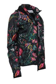 Current Boutique-Paco Rabanne - Black & Multicolored Floral Print Zip-Up Hooded Nylon Windbreaker Sz M