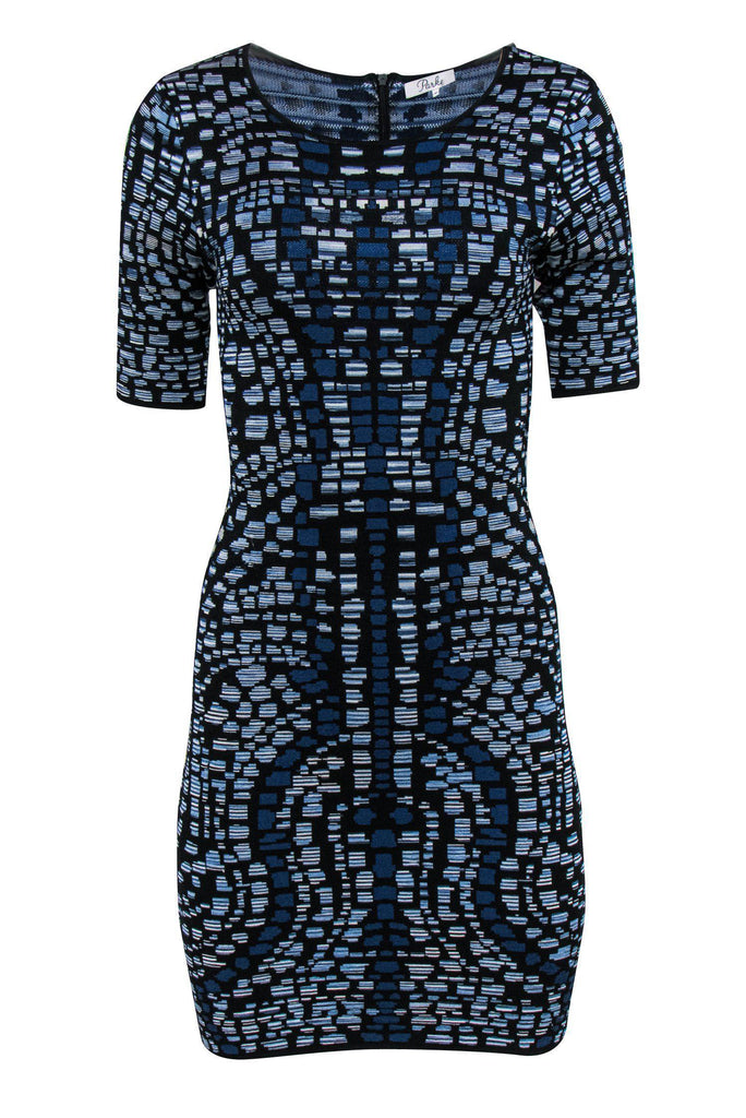 Parker - Blue & Black Patterned Bandage Dress Sz M Parker - Blue & Black Patterned Bandage Dress Sz M
