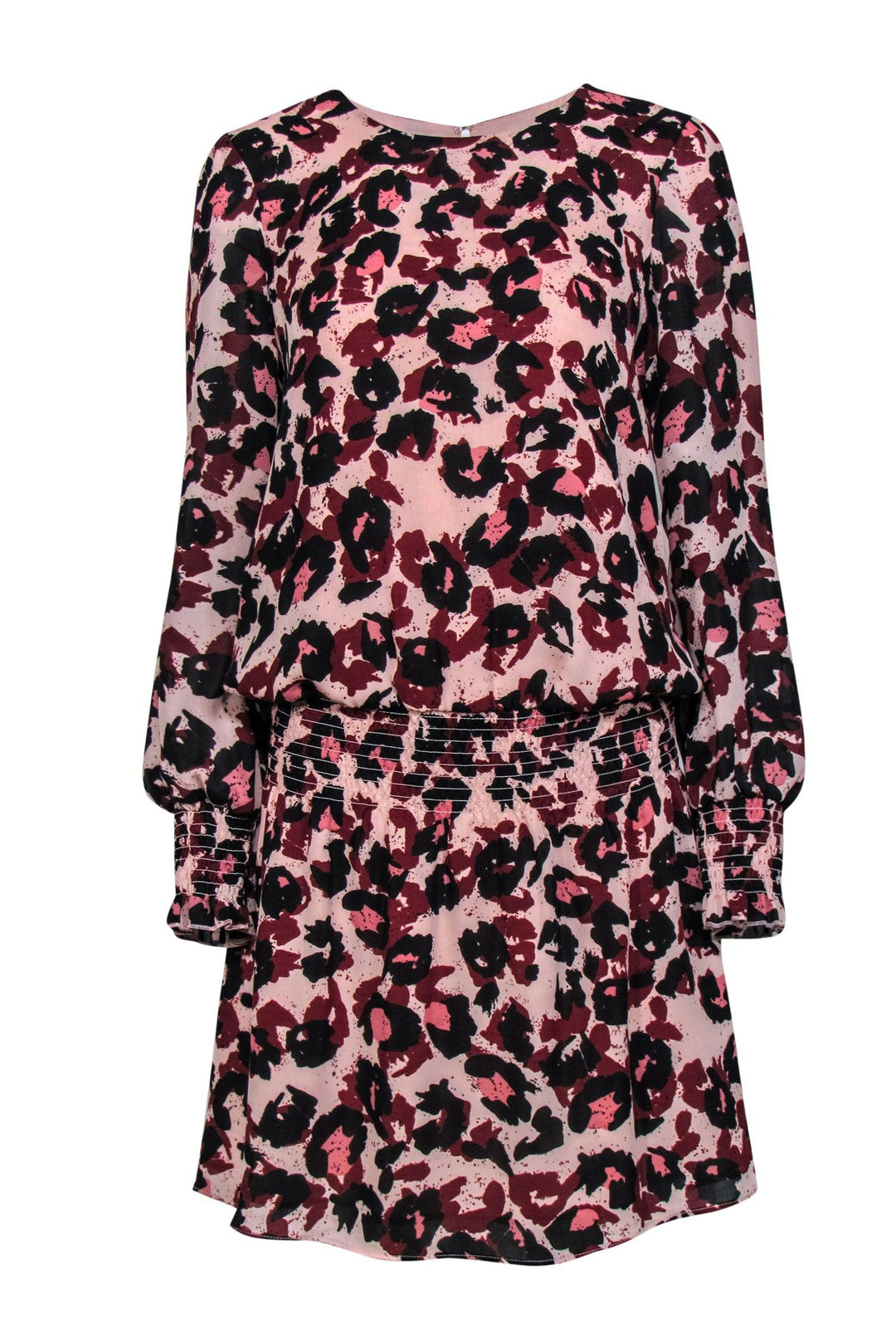 Parker - Light Pink, Maroon & Black Leopard Print Drop Waist Dress Sz Parker - Light Pink, Maroon & Black Leopard Print Drop Waist Dress Sz