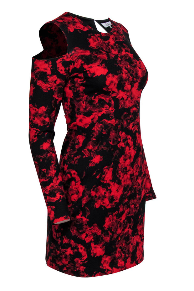 Parker - Black & Red Floral Print Cold Shoulder Bodycon Dress Sz M Parker - Black & Red Floral Print Cold Shoulder Bodycon Dress Sz M