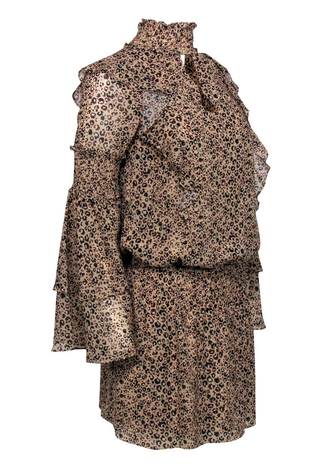 Parker - Tan Leopard Print Ruffle Fit & Flare Dress Sz XS Parker - Tan Leopard Print Ruffle Fit & Flare Dress Sz XS