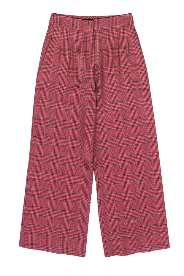 Peter Som - Pink Plaid Wide Leg Wool Trousers Sz 2 Peter Som - Pink Plaid Wide Leg Wool Trousers Sz 2