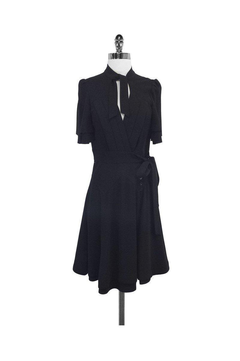Phi - Black Silk Short Sleeve Wrap Dress Sz 6