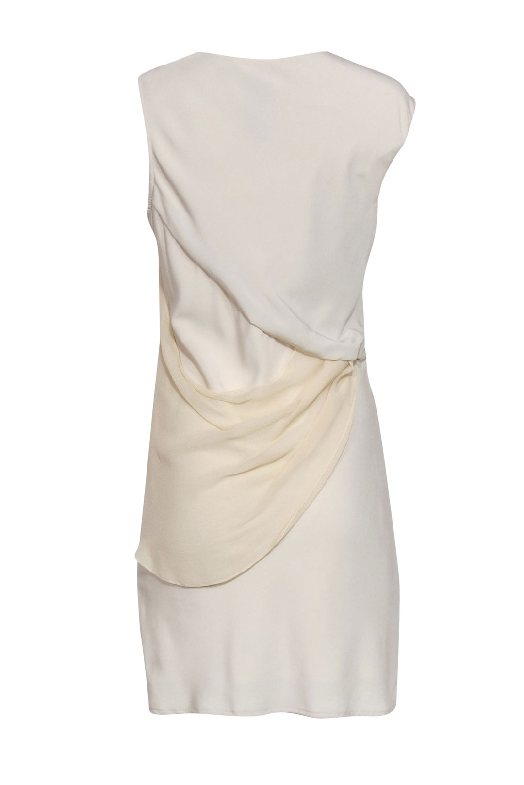 Poleci - Cream Silky Asymmetric Draped Shift Dress Sz 4 Poleci - Cream Silky Asymmetric Draped Shift Dress Sz 4