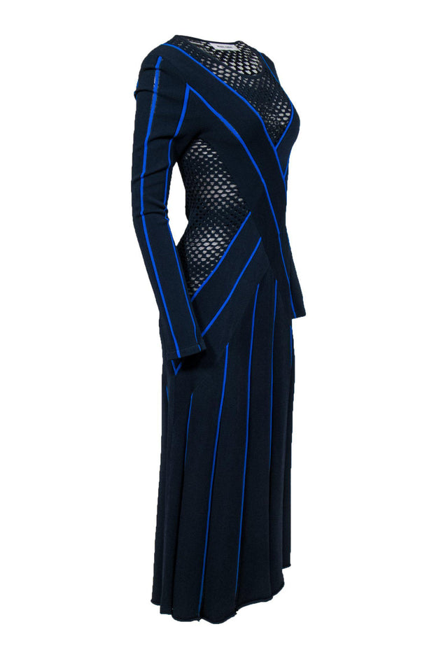 Prabal Gurung - Blue Knit Maxi Dress w/ Netted Accents Sz M Prabal Gurung - Blue Knit Maxi Dress w/ Netted Accents Sz M