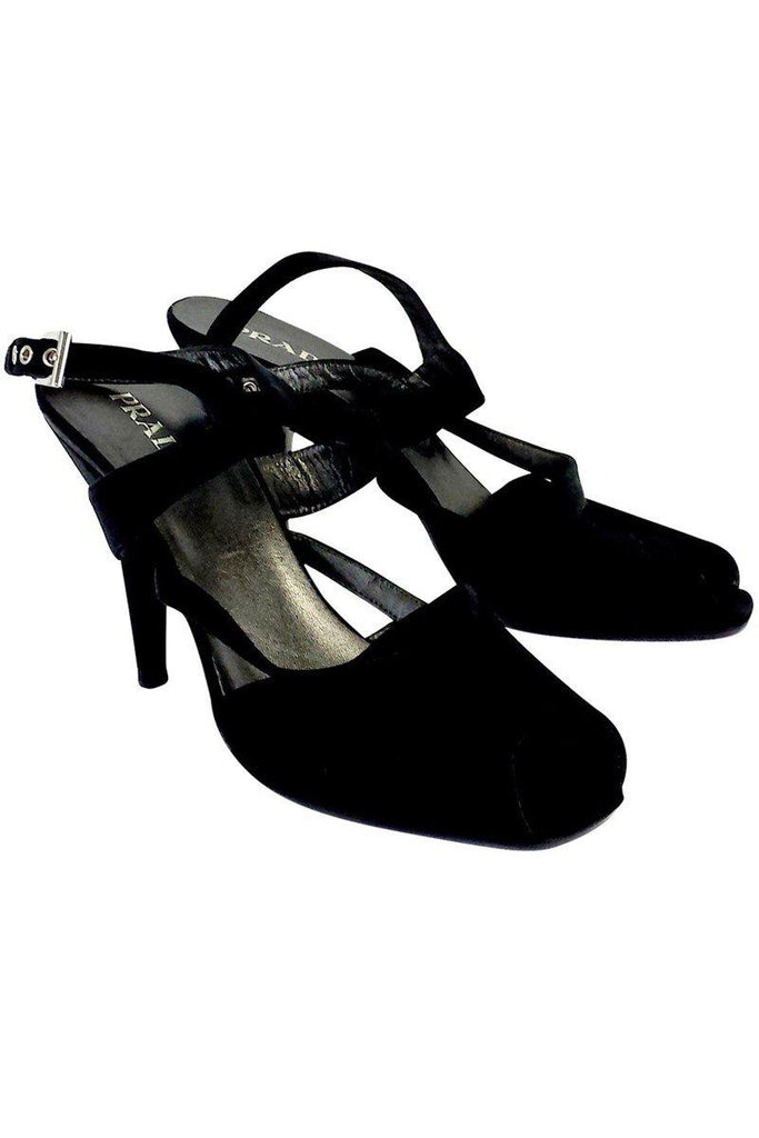 Prada - Black Strappy Cut Out Toe Heels Sz 7.5 | Current Boutique