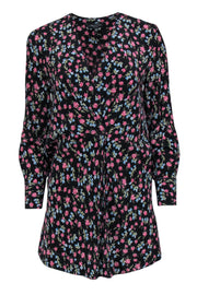 Current Boutique-Rag & Bone - Black & Multicolor Floral Faux Wrap Silk "Shields" Dress Sz XXS