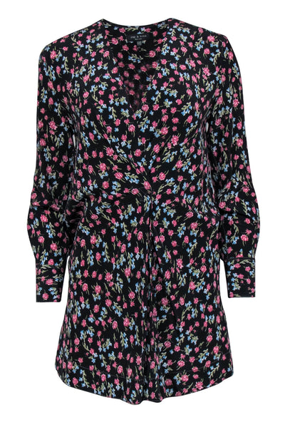 Current Boutique-Rag & Bone - Black & Multicolor Floral Faux Wrap Silk "Shields" Dress Sz XXS